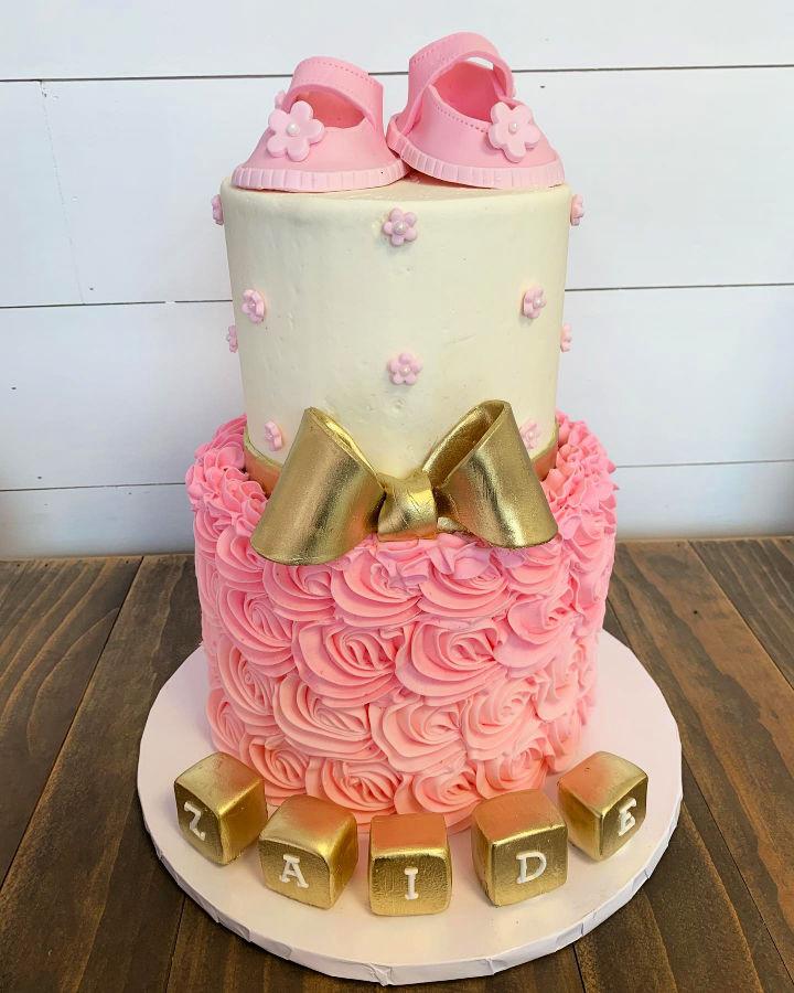 Pink And Gold Baby Shower Cake