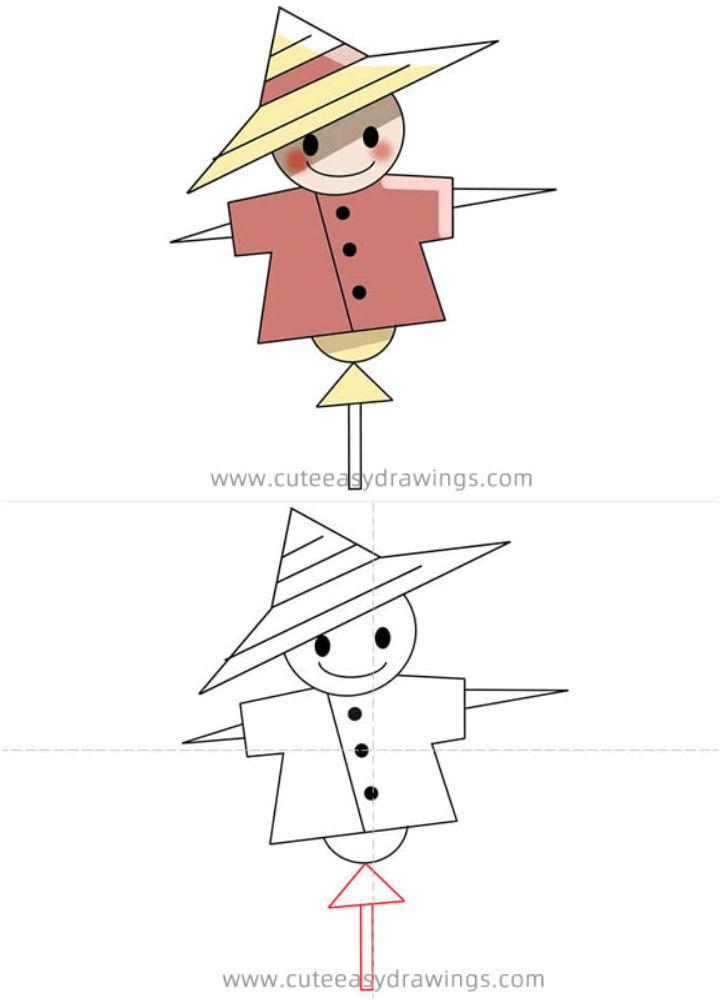 Scarecrow Drawing Step by Step Instructions