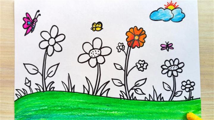 Easy and simple Flower Garden drawing - YouTube