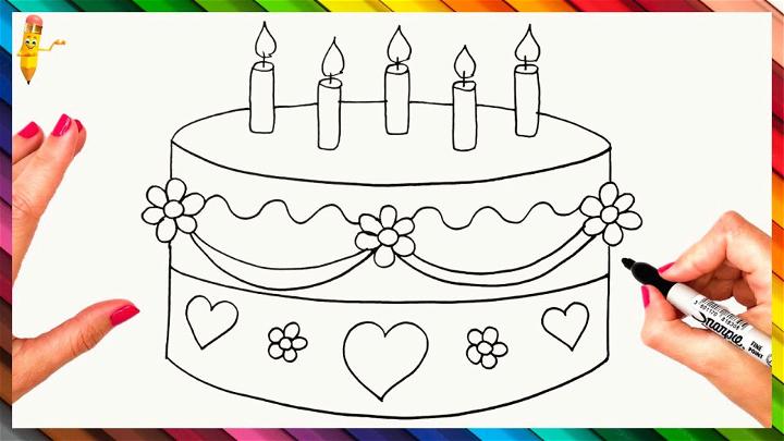 Step By Step Birthday Cake Drawing