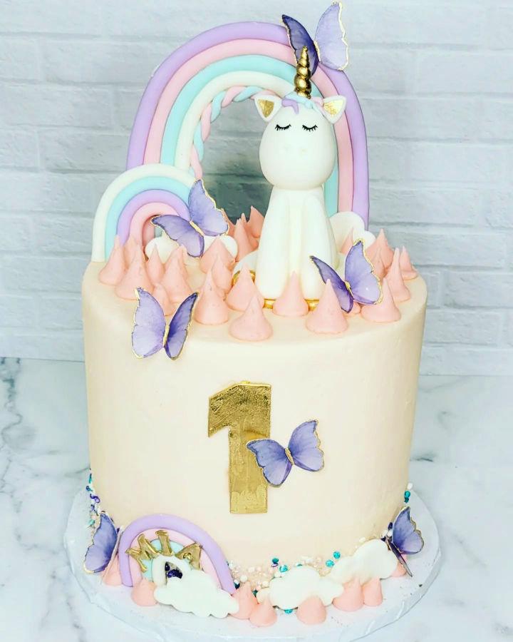 Unicorn And Butterflies Cake