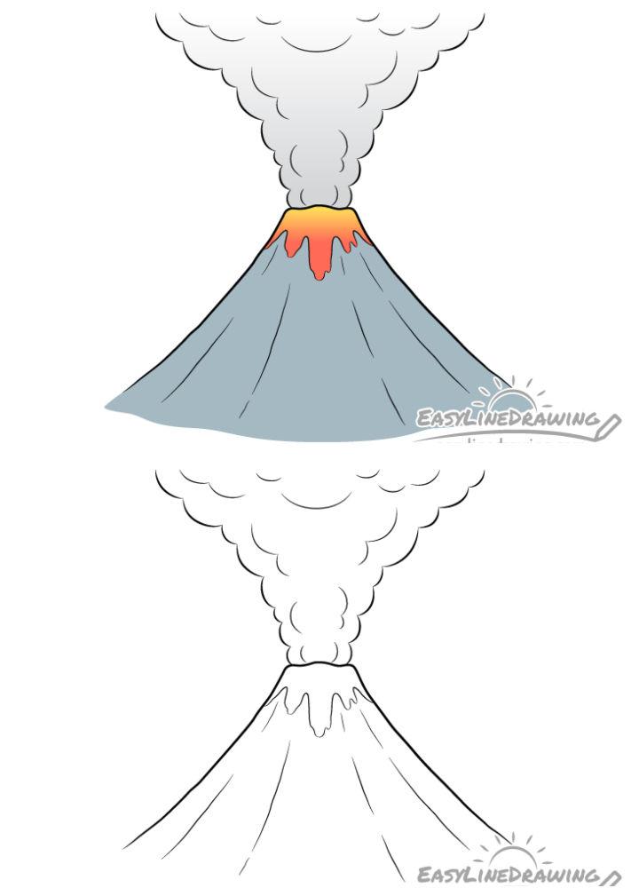 Volcano Drawing Step by Step Instructions