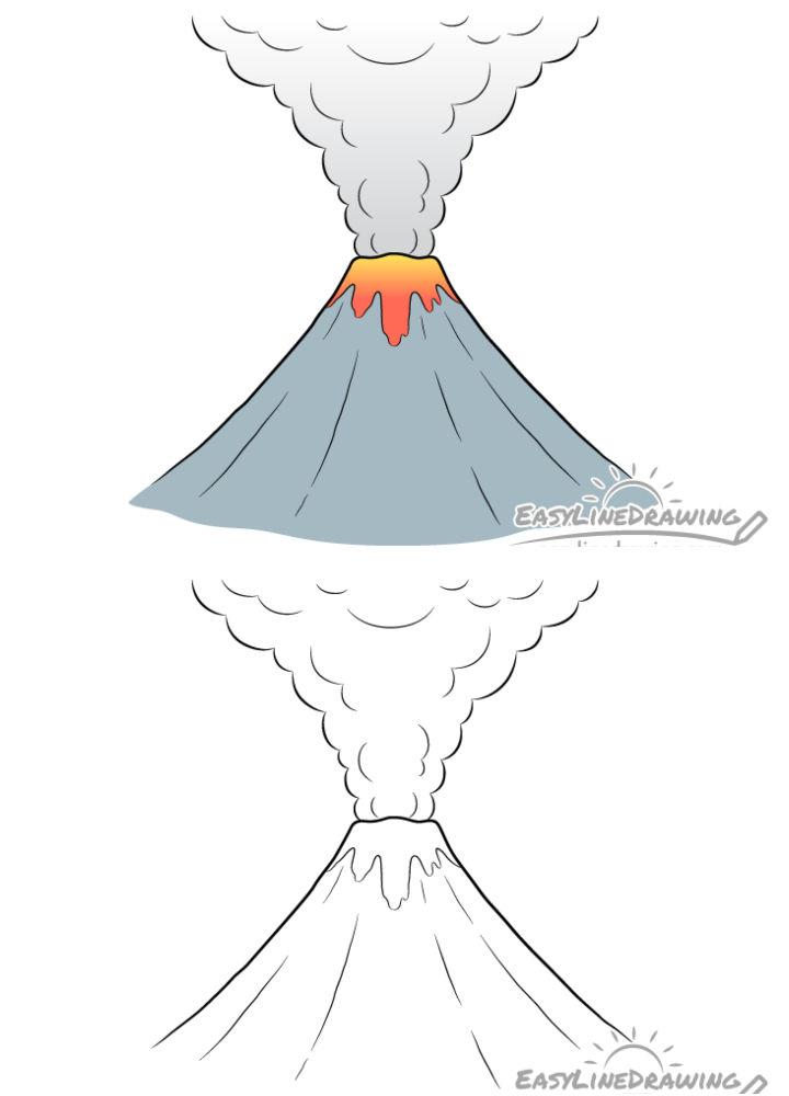 How To Draw A Volcano For Kids Step by Step Drawing Guide by Dawn   DragoArt