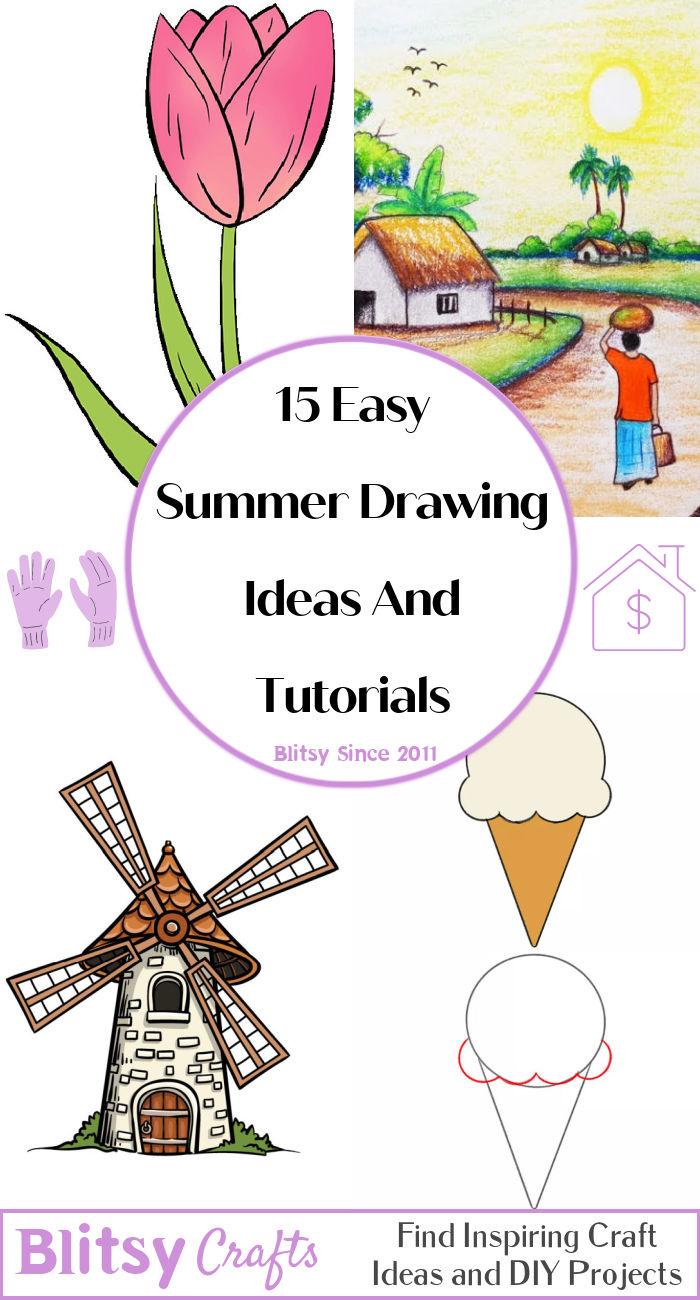 How to Draw a Cartoon Summer Beach Scene from the Word Hot  Easy Drawing  Tutorial for Kids  How to Draw Step by Step Drawing Tutorials