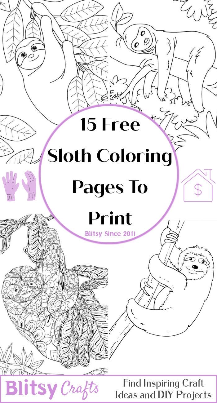 15 Free Sloth Coloring Pages for Kids and Adults - Cute Sloth Coloring Pictures and Sheets.