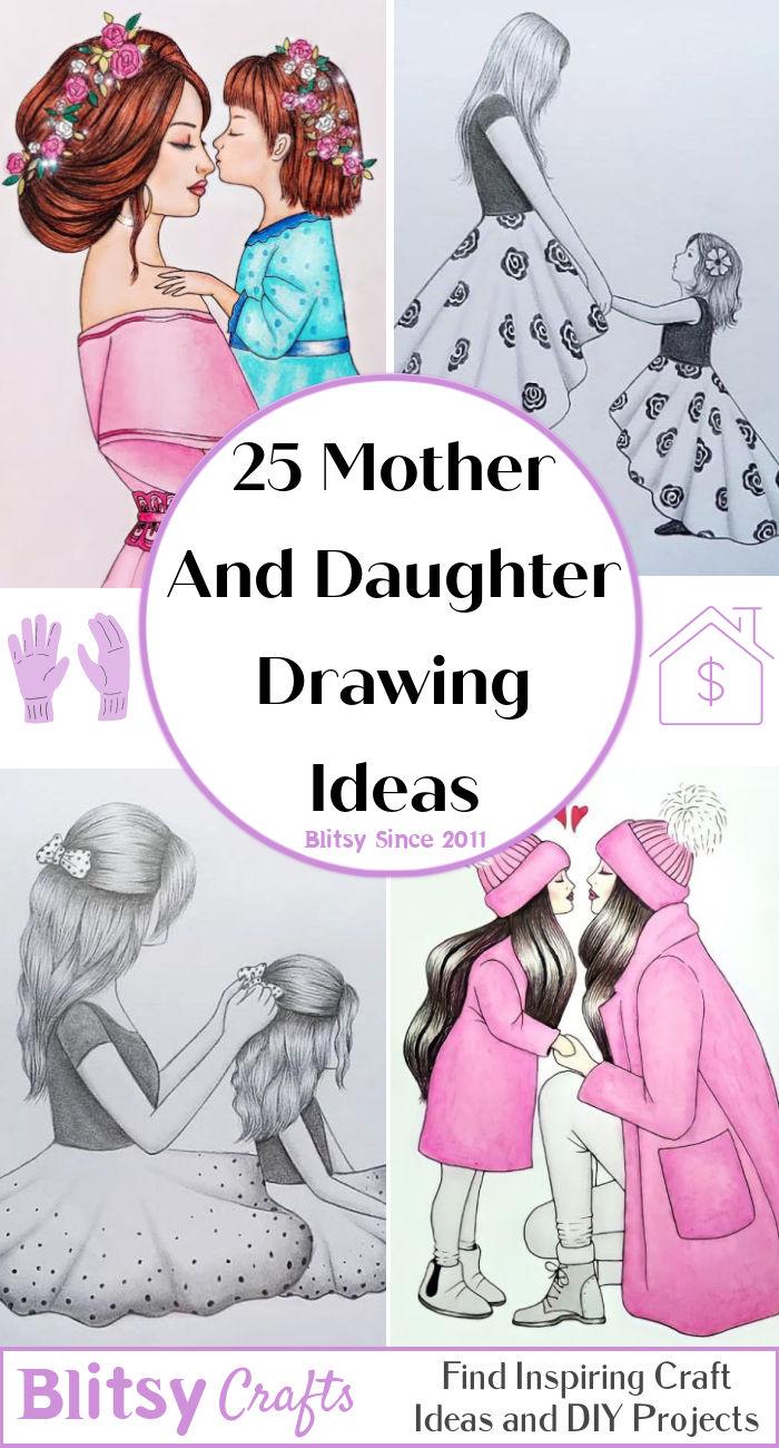 How to draw a Mother and daughter drawing for beginnersEasy drawing  pencil sketch mother art  Easy drawings Mother and daughter drawing  Drawing poses