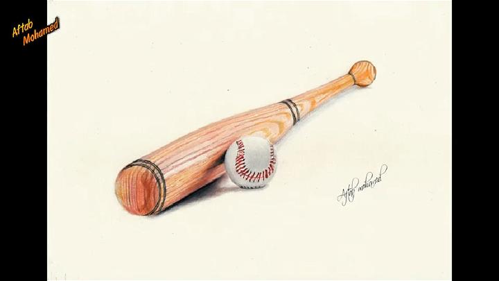 Baseball Bat and Ball Drawing Using Colored Pencil