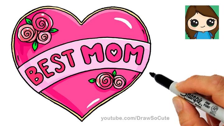 Best Mom Bubble Letters and Heart Drawing