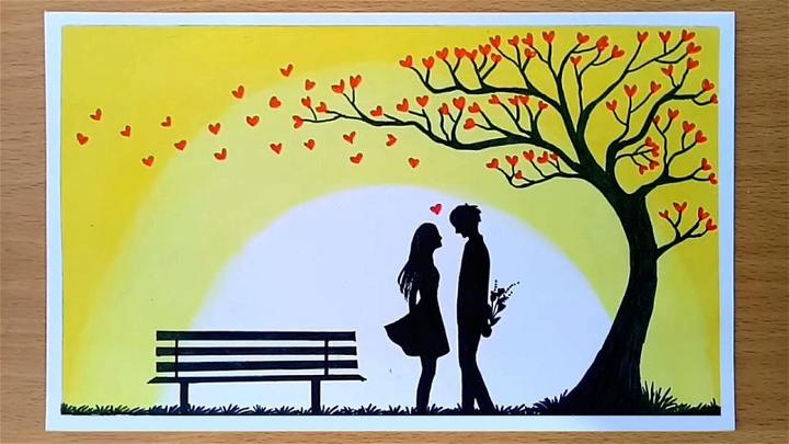 Creative Romantic Couple Under Love Tree Drawing