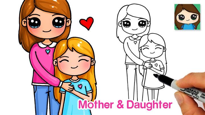 Cute and Easy Mom and Daughter Drawing