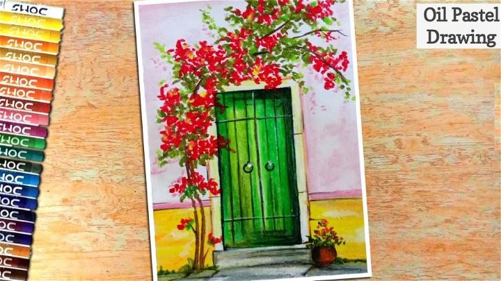 Door Drawing with Red Blossom