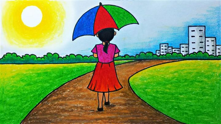 Draw A Girl With Umbrella In Summer Season