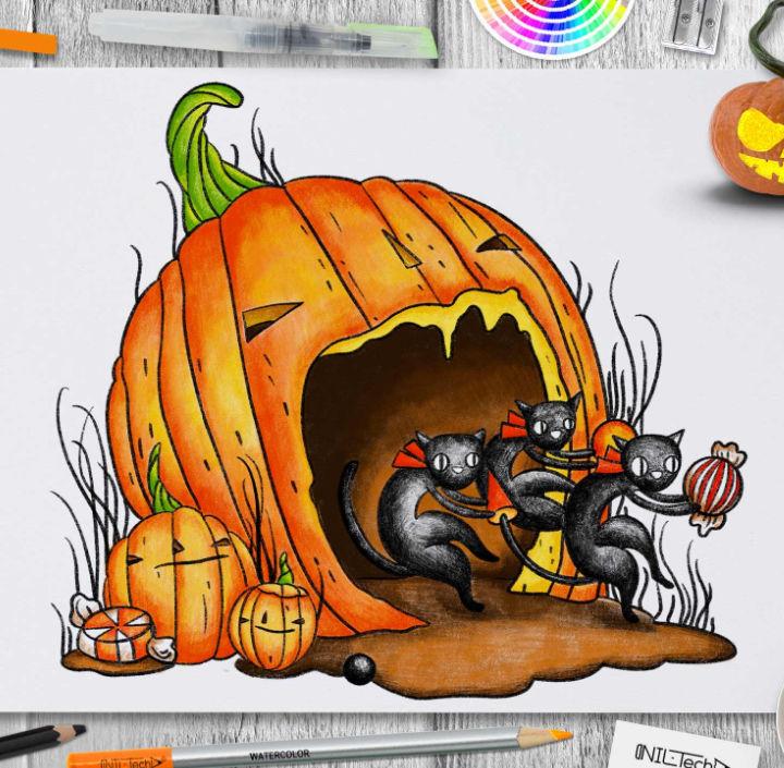 Draw Halloween Jack O Lantern Step by Step