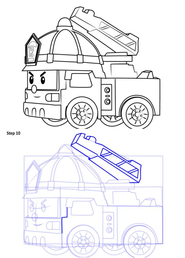 Draw Roy Fire Truck from Robocar Poli