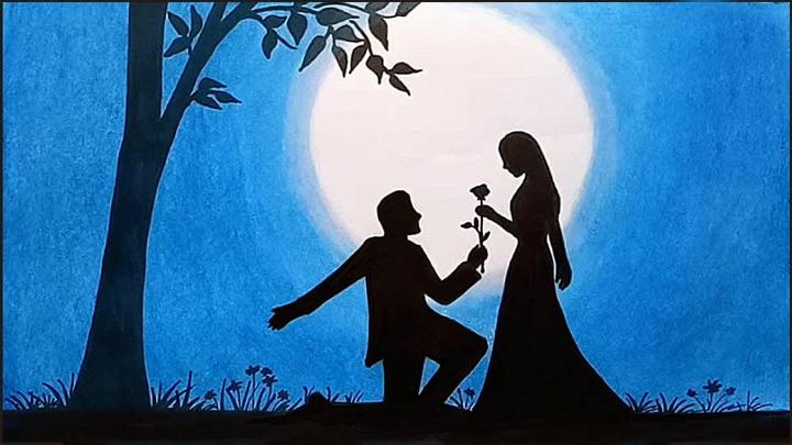 Draw Scenery of Moonlit Night with Romantic Love