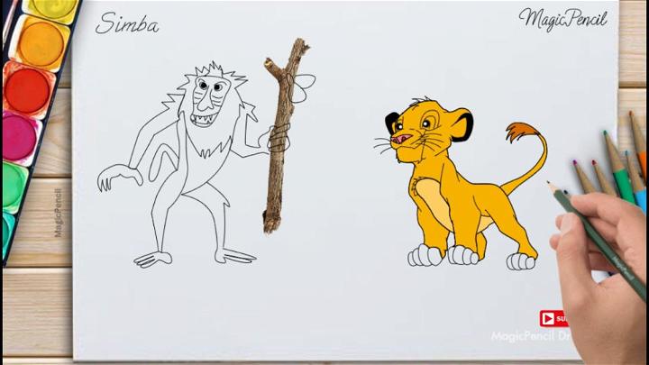 Draw Simba From the Lion King and Rafiki