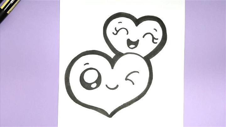 Draw Two Cute Hearts for Kids