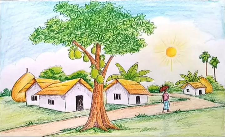 Rural life painting and chulha painting by artist Chitra Vaidya depicting