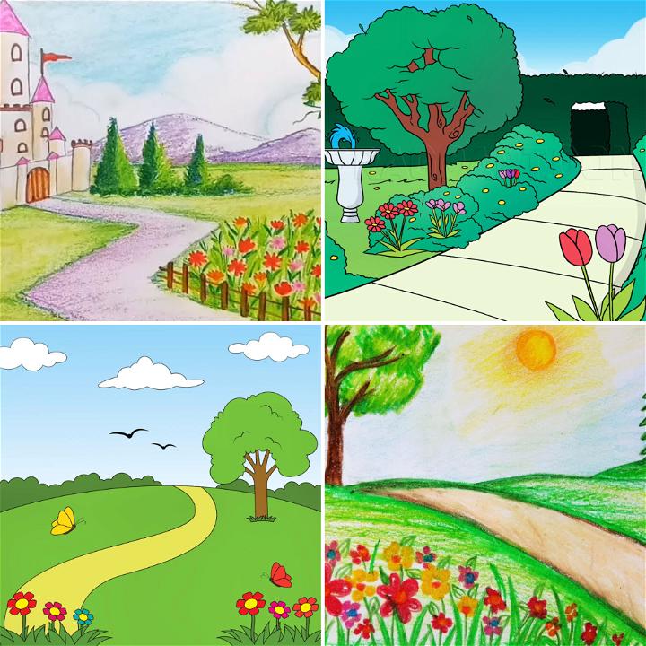 At the Garden. Nature. Drawings. Pictures. Drawings ideas for kids. Easy  and simple.