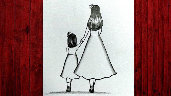 Mother and daughter walking together one line... - Stock Illustration  [66851292] - PIXTA