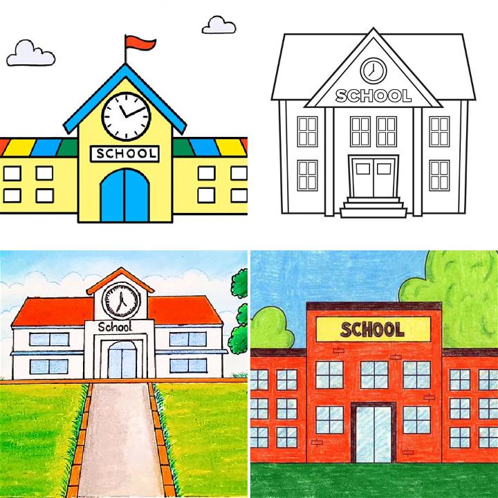 how to draw a simple school