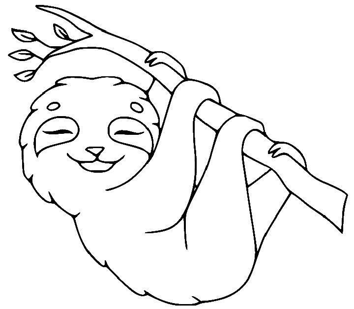 Happy Sloth on the Tree Coloring Page