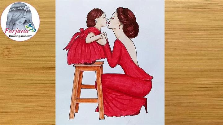 How to Draw Mother and Daughter Love