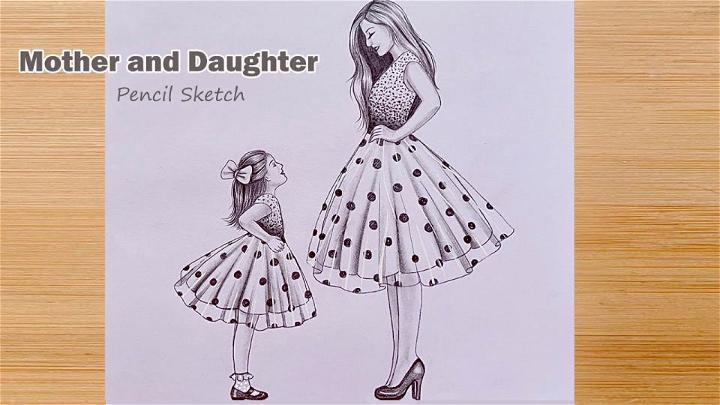How to Draw Mother and Daughter Wearing Matching Outfits