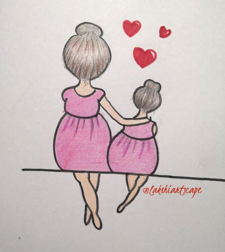 Mother and Daugther Coloring Page | Easy Drawing Guides