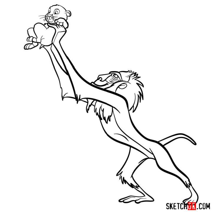 How to Draw Rafiki Holding Simba