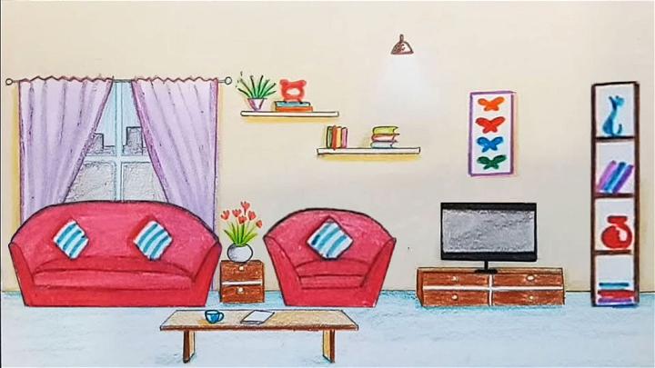 How to Draw Scenery of Drawing Room