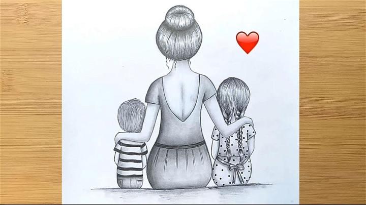 Mother And Daughter Sketch Drawing, HD Png Download , Transparent Png Image  - PNGitem