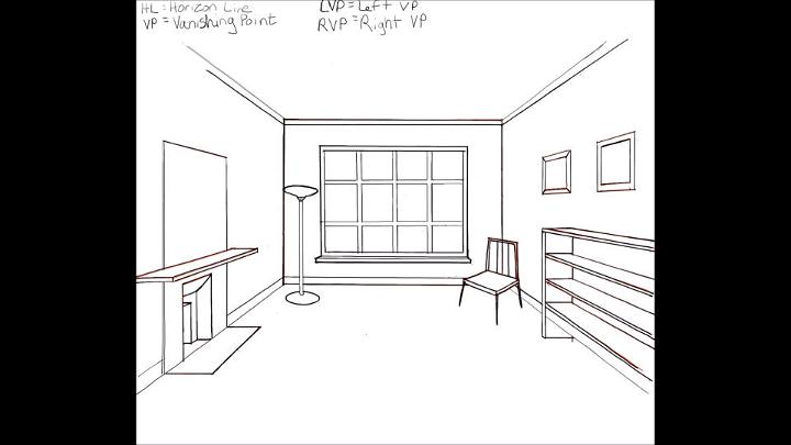 Inside of a Room Drawing in Point Perspective