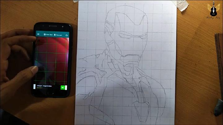 Iron Man Outline Drawing with Grid