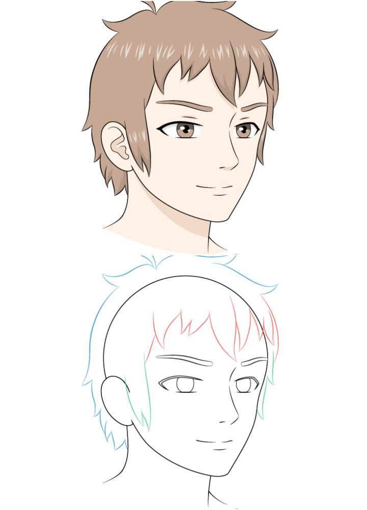 Male Anime Face Drawing in View