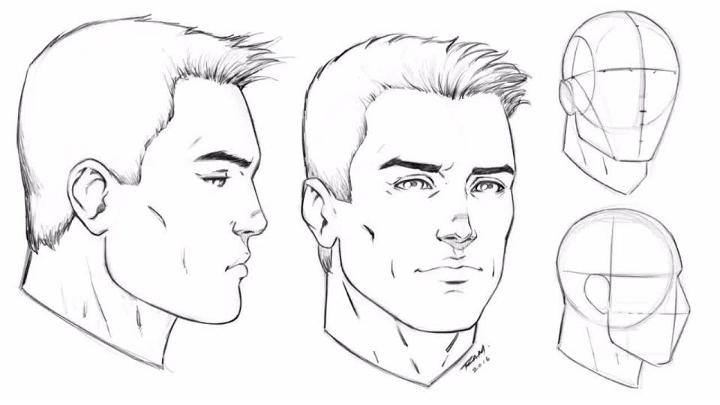 Male Face Angle and Profile View Drawing