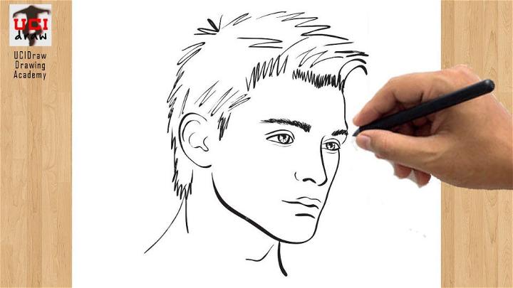 Man Face Front Side View Drawing