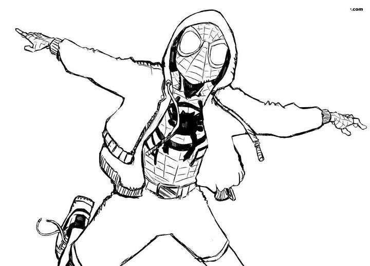 Miles Morales Is Flying in the Sky Coloring Page