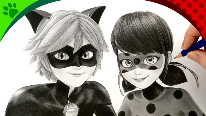 Miraculous Ladybug and Catnoir Characters Drawing
