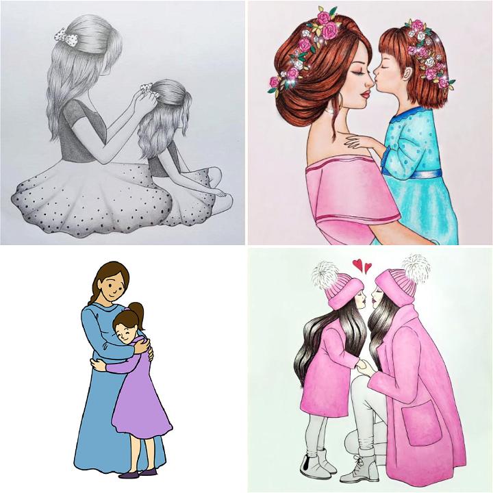 25 Easy Mother and Daughter Drawing Ideas to Draw