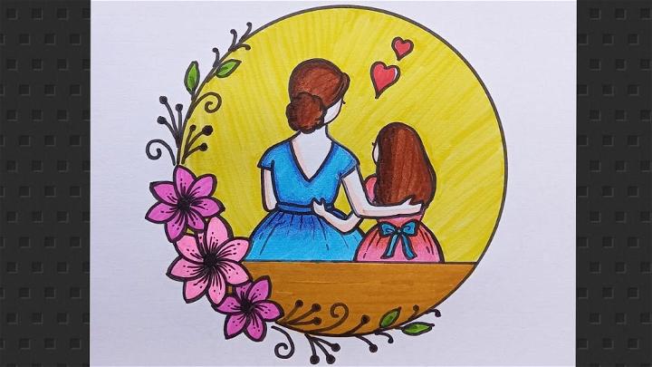 Silhouette Mother Daughter Drawing Art - Mom And Daughter Drawing, HD Png  Download , Transparent Png Image - PNGitem