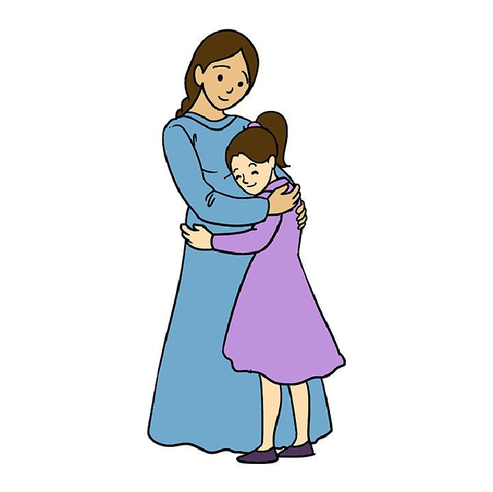Mother and Daughter Hugging Drawing