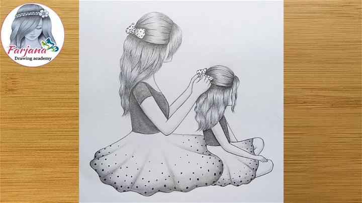 Mother and Daughter Sitting Drawing