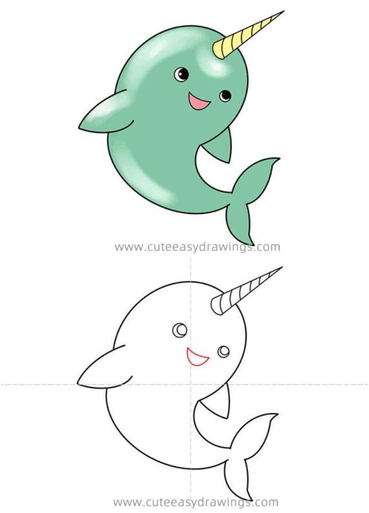 Narwhal Drawing Step by Step