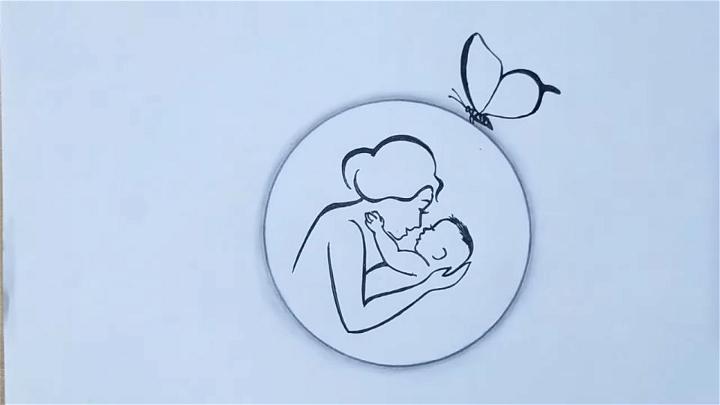 Silhouette Mother Child Drawing Clip Art - Mother And Child Drawing, HD Png  Download - kindpng