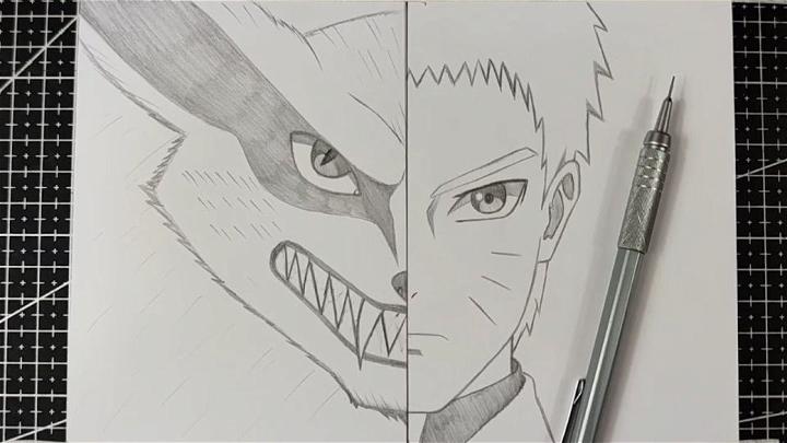 Naruto and Kurama split face drawing. : r/ZHCSubmissions