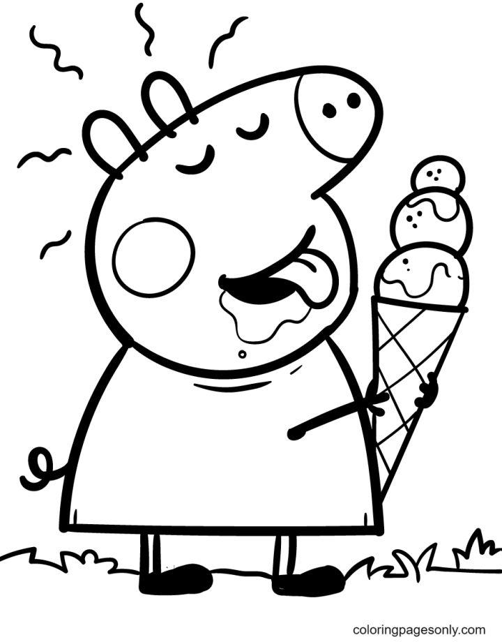 Peppa Eats a Big Ice Cream Coloring Page