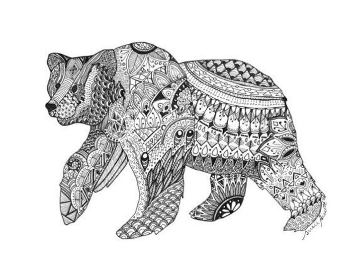 Printable Zentangle Bear Coloring Pages for Adults