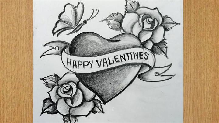 Rose Flowers Drawing with Heart