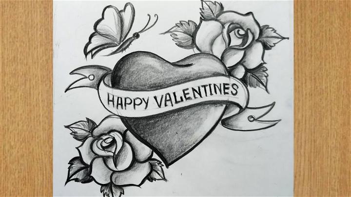 Happy valentines day card Hand writting and heart sketch with pencil on  white  CanStock